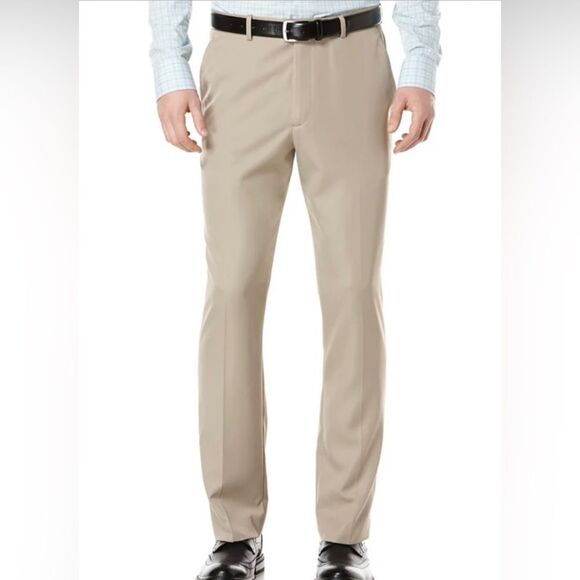Perry Ellis Portfolio Men's Beige Flat-Front Trousers - Picture 1 of 2